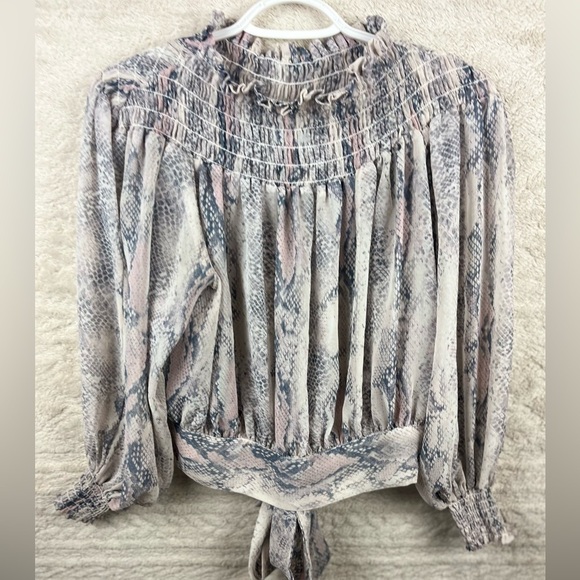 VICI Boho Snake Print Sheer Smocked Blouse Top Small - Picture 1 of 14
